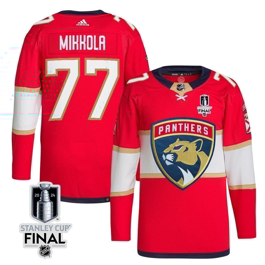 Niko Mikkola 77 Florida Panthers 2024 STANLEY CUP Final Home Breakaway Hockey Jersey - Men, Red - JS707 