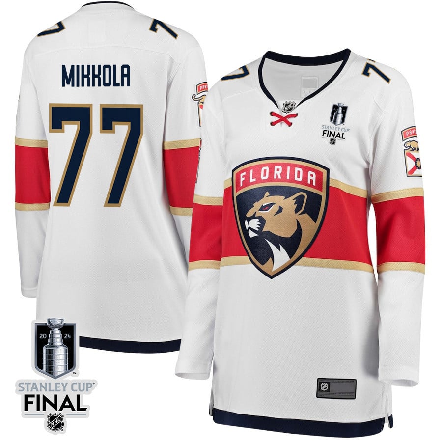 Niko Mikkola 77 Florida Panthers 2024 STANLEY CUP Final Women's Away Breakaway Hockey Jersey - White - JS972 