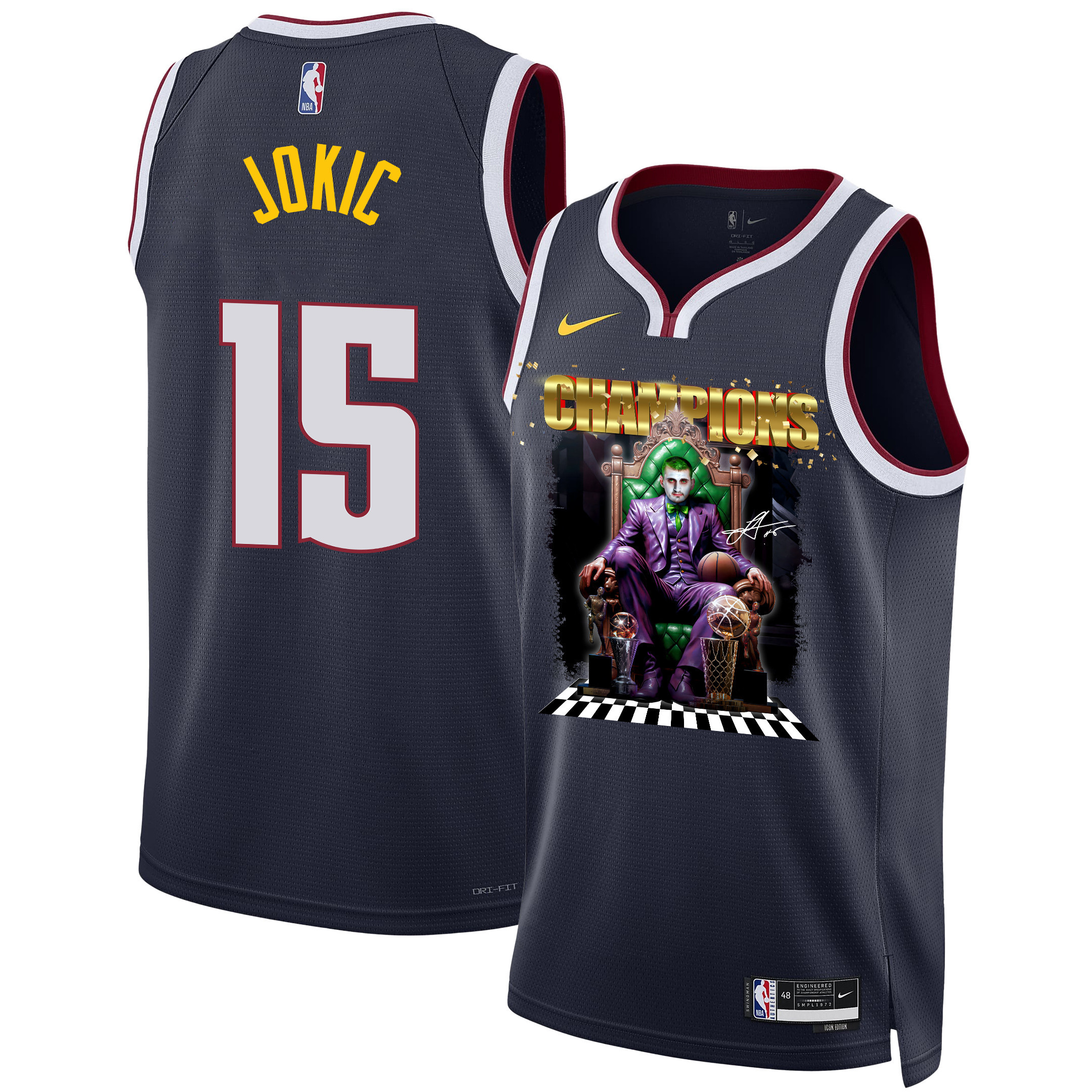 Nikola Jokić Denver Nuggets The Big Joker 2023 NBA Final Champions Swingman Basketball Jersey - Black - JS230 