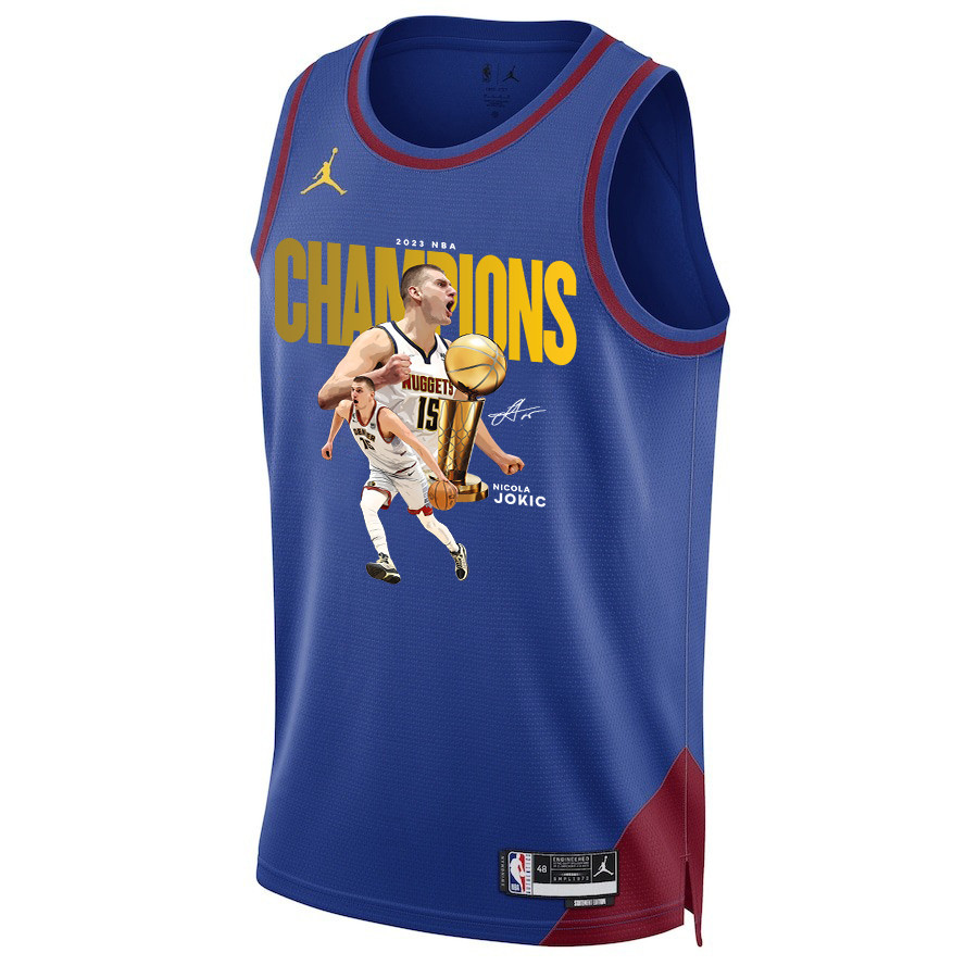 Alternative view of Nikola Jokić Denver Nuggets's Reigning MVP 2023 Champions Swingman Basketball Jersey - Blue - JS292 