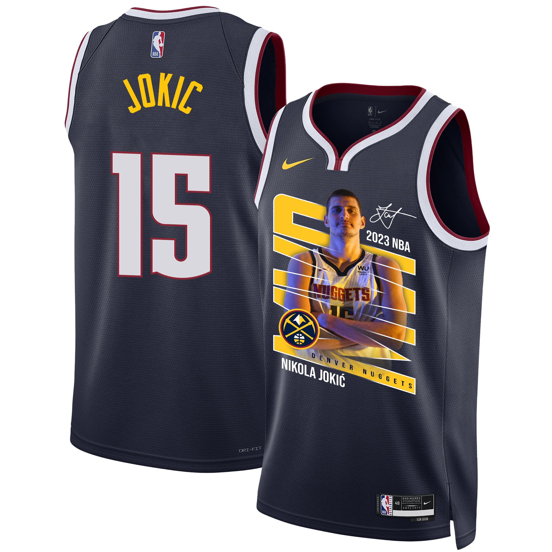 Nikola Jokic 15 Denver Nuggets Clown Prince 2023 NBA Champions Swingman Basketball Jersey - Black - JS334 