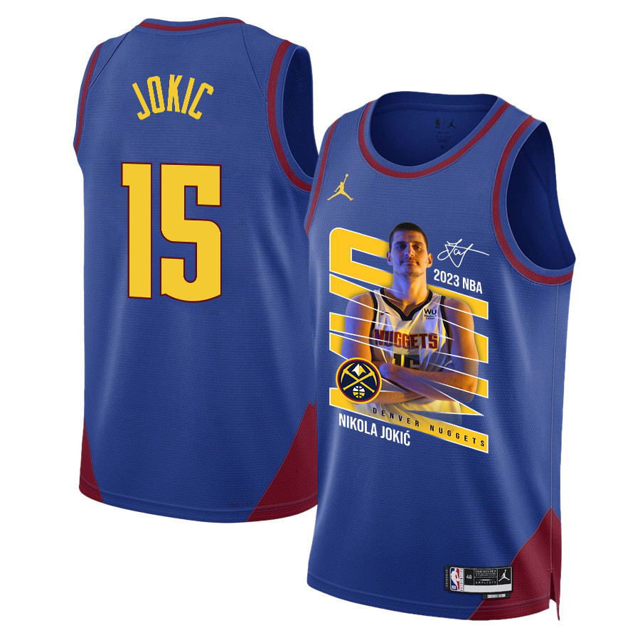 Nikola Jokic 15 Denver Nuggets Clown Prince 2023 NBA Champions Swingman Basketball Jersey - Blue - JS248 