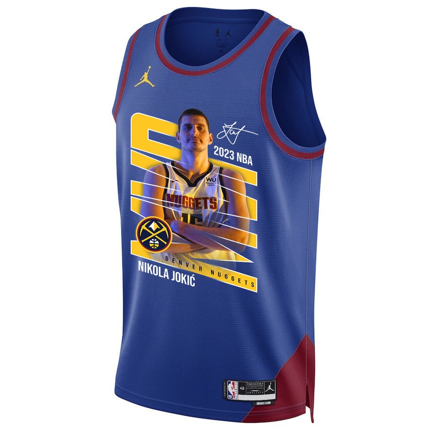 Alternative view of Nikola Jokic 15 Denver Nuggets Clown Prince 2023 NBA Champions Swingman Basketball Jersey - Blue - JS248 