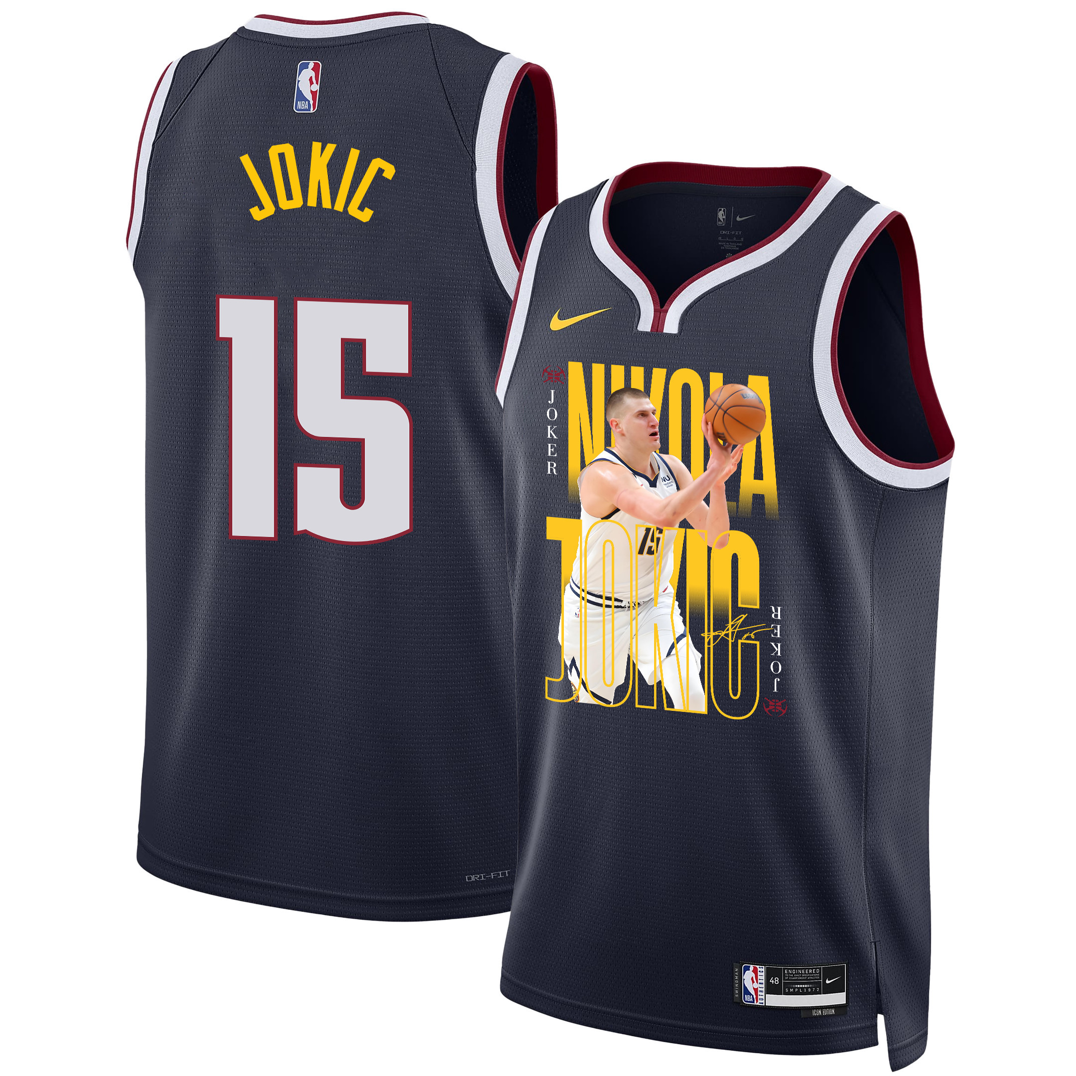 Nikola Jokic 15 Denver Nuggets Joker's Gold 2023 NBA Champions Swingman Basketball Jersey - Black - JS947 