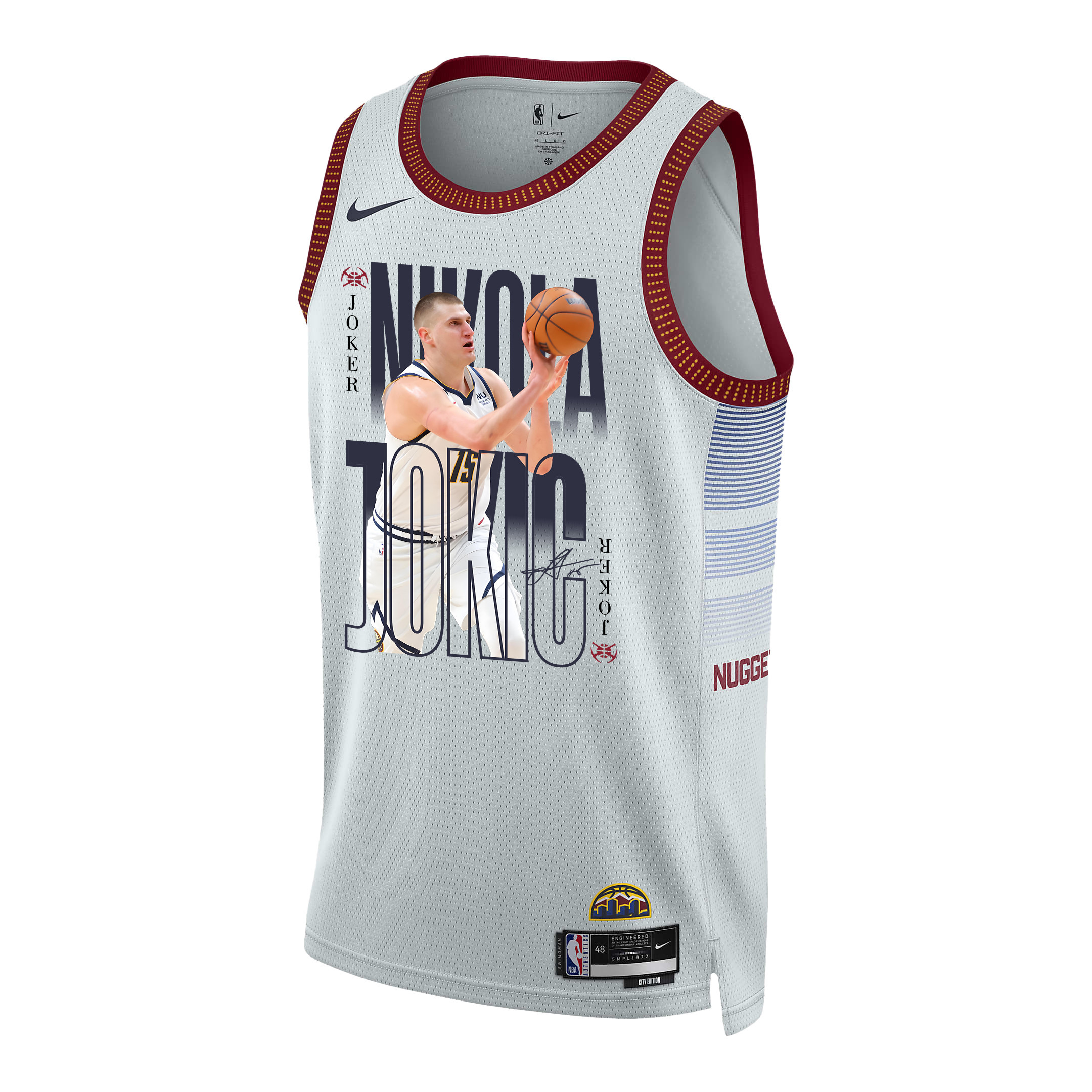 Alternative view of Nikola Jokic 15 Denver Nuggets Joker's Gold 2023 NBA Champions Swingman Basketball Jersey - White - JS781 