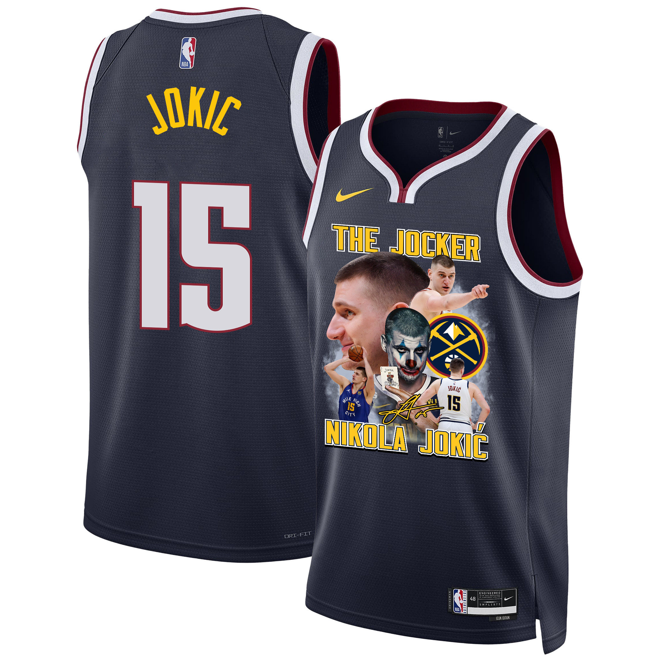 Nikola Jokic 15 Denver Nuggets Joker's Magic 2023 NBA Champions Swingman Basketball Jersey - Black - JS373 