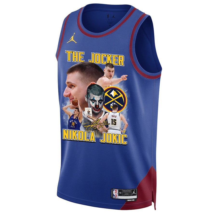 Alternative view of Nikola Jokic 15 Denver Nuggets Joker's Magic 2023 NBA Champions Swingman Basketball Jersey - Blue - JS821 