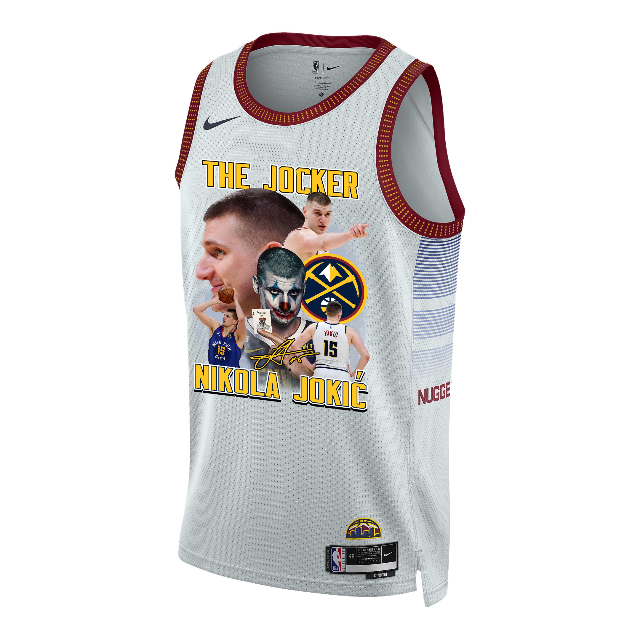 Alternative view of Nikola Jokic 15 Denver Nuggets Joker's Magic 2023 NBA Champions Swingman Basketball Jersey - White - JS934 