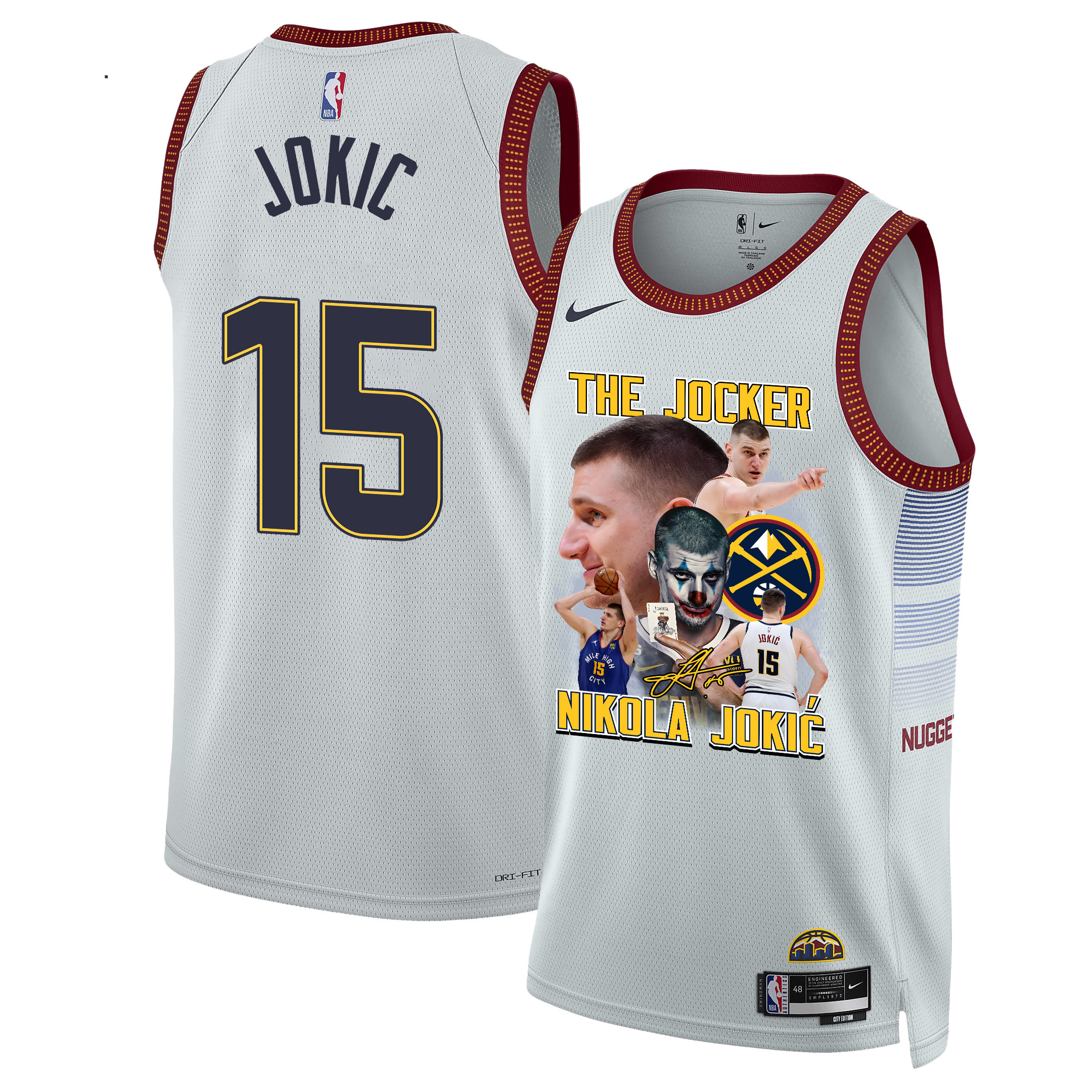 Nikola Jokic 15 Denver Nuggets Joker's Magic 2023 NBA Champions Swingman Basketball Jersey - White - JS934 