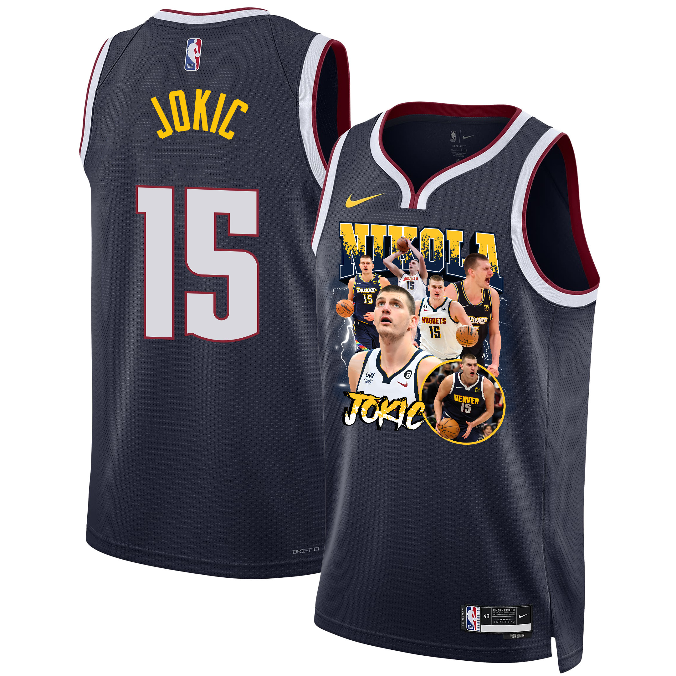 Nikola Jokic 15 Denver Nuggets The Joker's Domain 2023 Champions Swingman Basketball Jersey - Black - JS735 