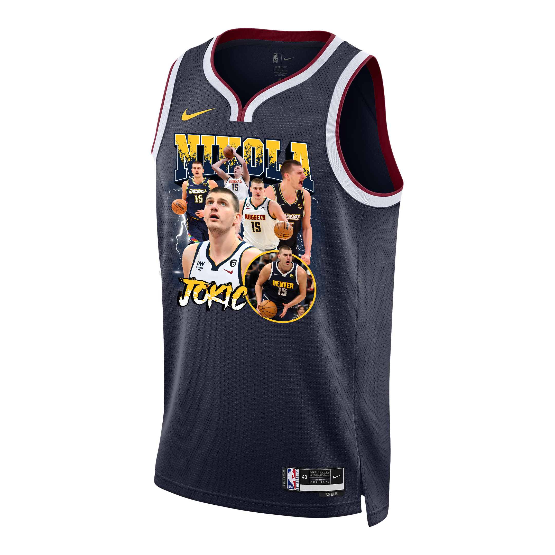 Alternative view of Nikola Jokic 15 Denver Nuggets The Joker's Domain 2023 Champions Swingman Basketball Jersey - Black - JS735 