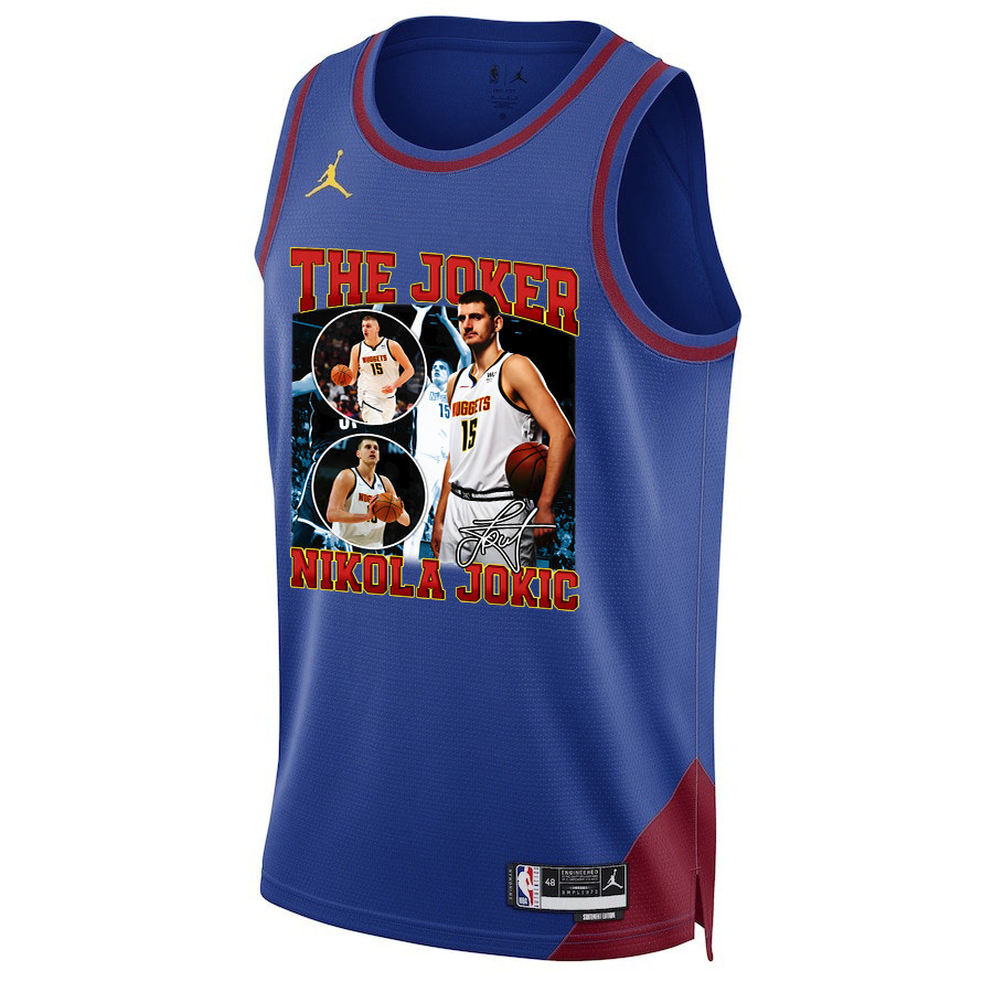 Alternative view of Nikola Jokic The Joker's Legacy Denver Nuggets 2023 NBA Champions Swingman Basketball Jersey - Blue - JS649 
