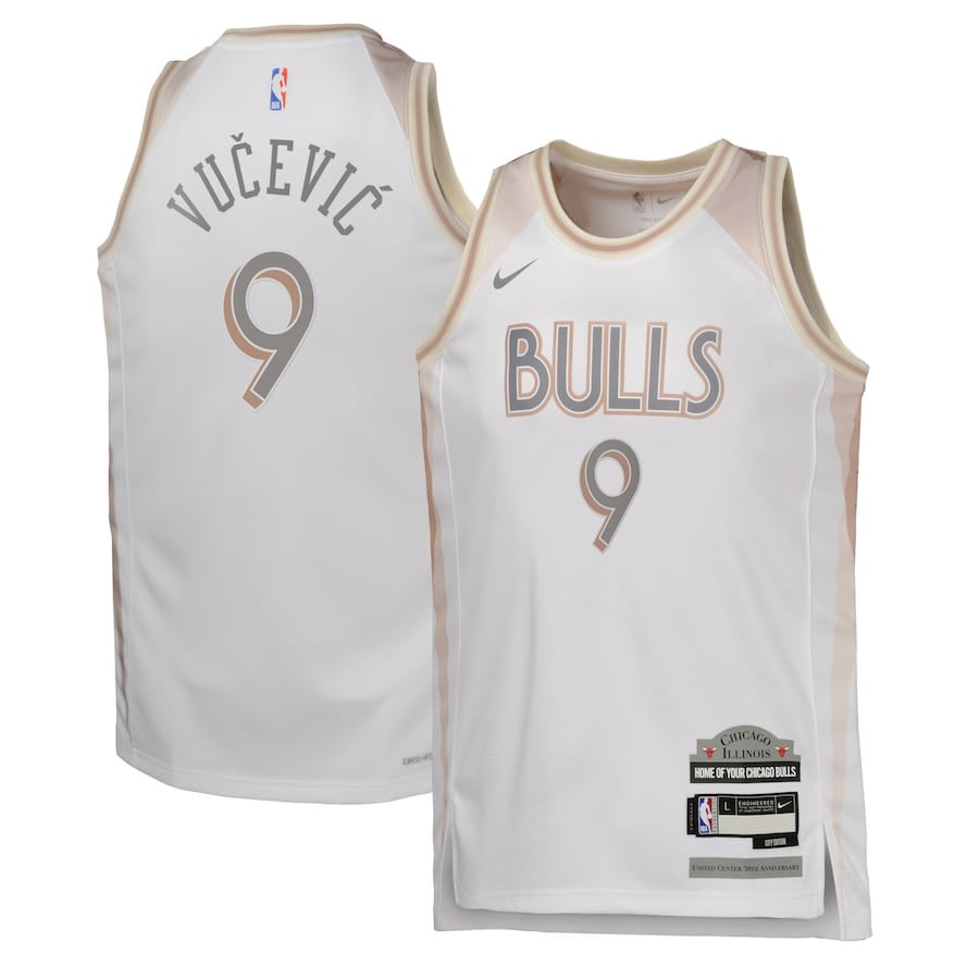Nikola VuÄeviÄ‡ 9 Chicago Bulls 2024/25 Swingman Player YOUTH Basketball Jersey - City Edition - White - JS688 