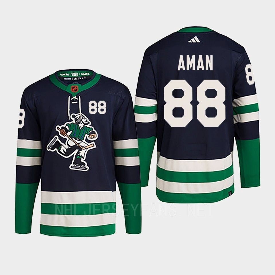 Nils Aman 88 Reverse Retro 2.0 2022 Vancouver Canucks Navy Hockey Jersey Primegreen - JS642 