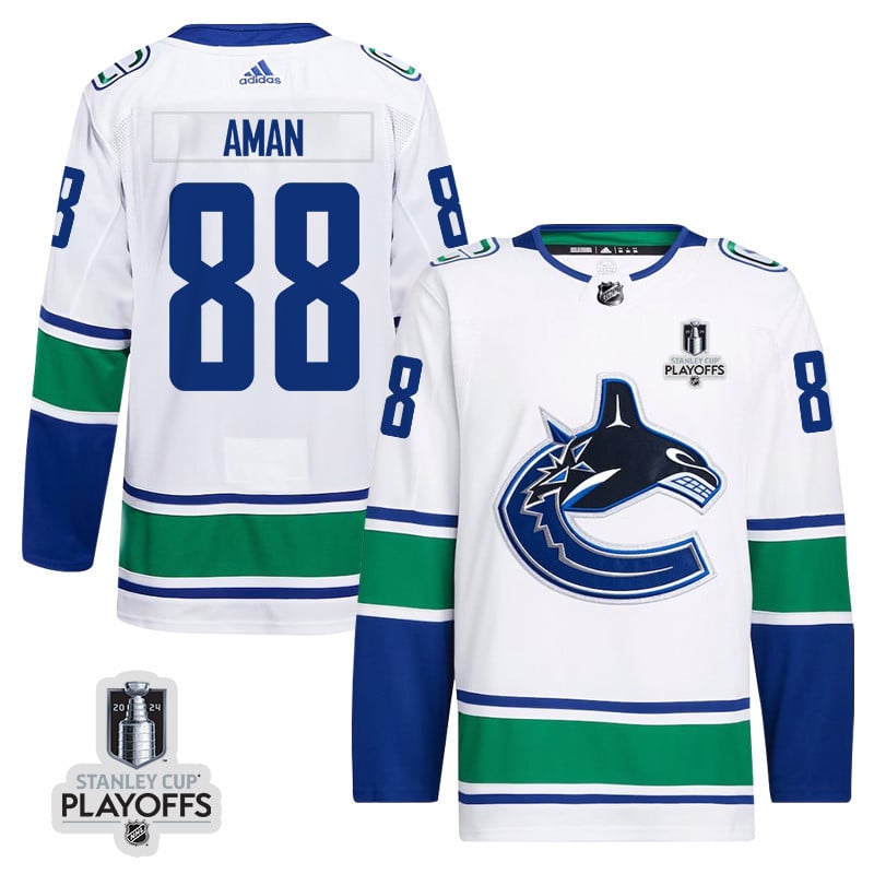 Nils Aman 88 Vancouver Canucks 2024 NHL Playoffs Patch Away Hockey Jersey - Men, White - JS581 