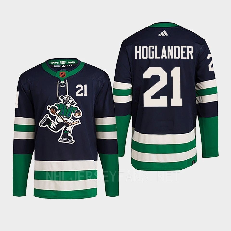 Nils Hoglander 21 Reverse Retro 2.0 2022 Vancouver Canucks Navy Hockey Jersey Primegreen - JS258 