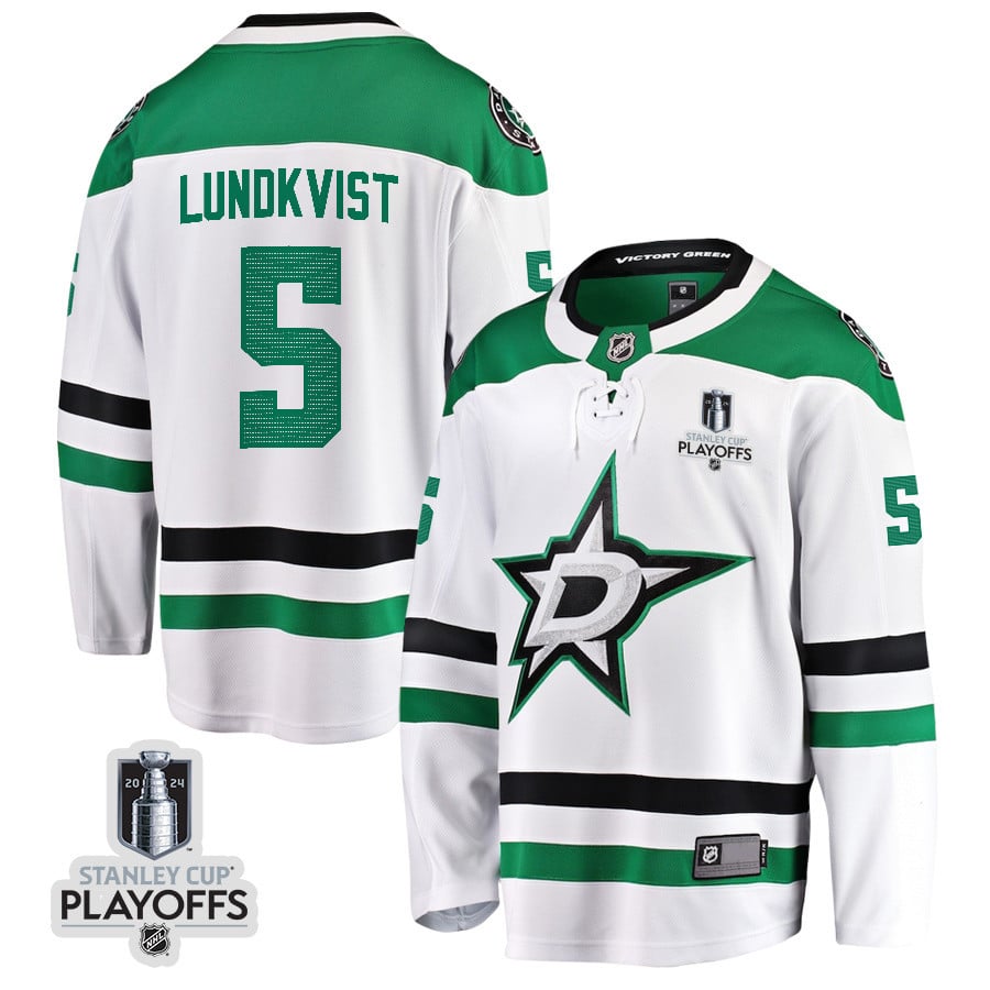 Nils Lundkvist 5 Dallas Stars 2024 NHL Playoffs Patch Away Breakaway Hockey Jersey - Men - JS299 