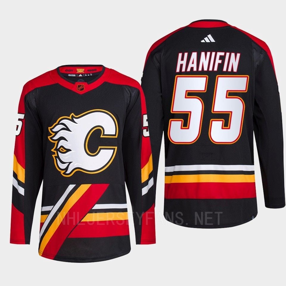 Noah Hanifin 55 Reverse Retro 2.0 2022 Calgary Flames Black Hockey Jersey Primegreen - JS990 