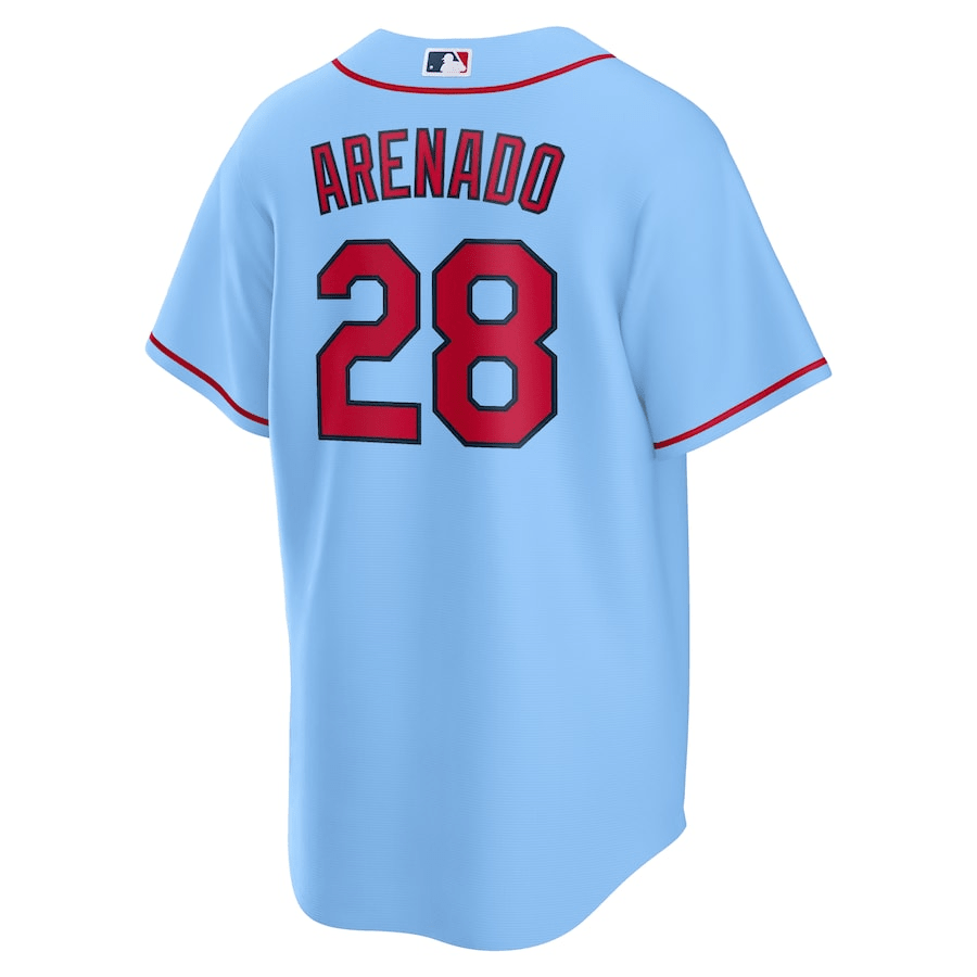 Alternative view of Nolan Arenado 28 St. Louis Cardinals Alternate Men Baseball Jersey - Light Blue 
