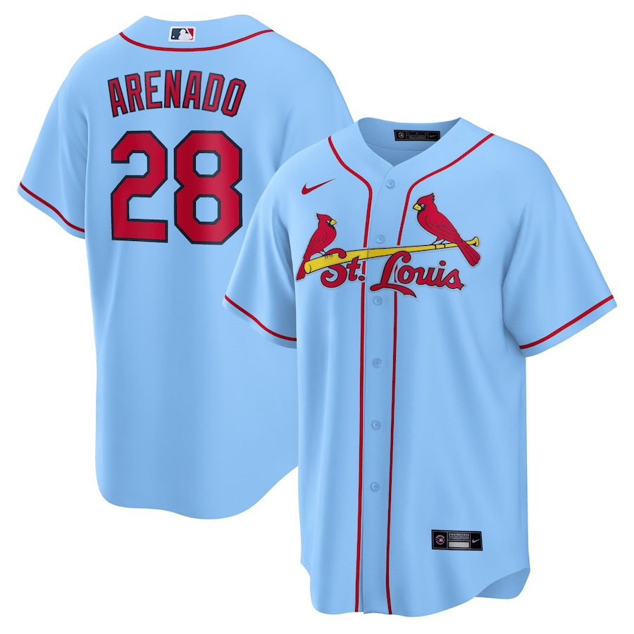 Nolan Arenado 28 St. Louis Cardinals Alternate Men Baseball Jersey - Light Blue 