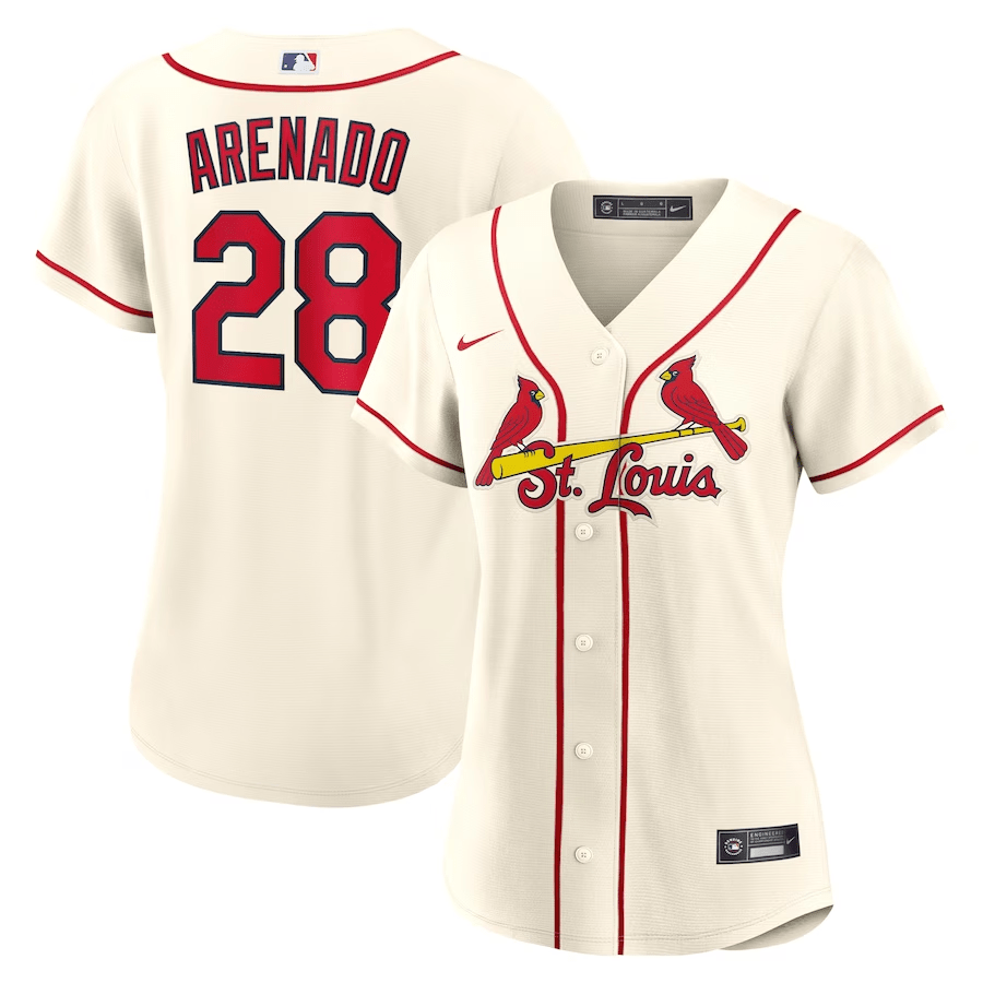 Nolan Arenado 28 St. Louis Cardinals Women Alternate Baseball Jersey - Cream 
