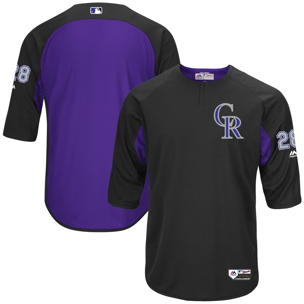 Nolan Arenado Colorado Rockies Majestic Collection On-field 3/4-sleeve Player Batting Practice Baseball Jersey - Black/purple
