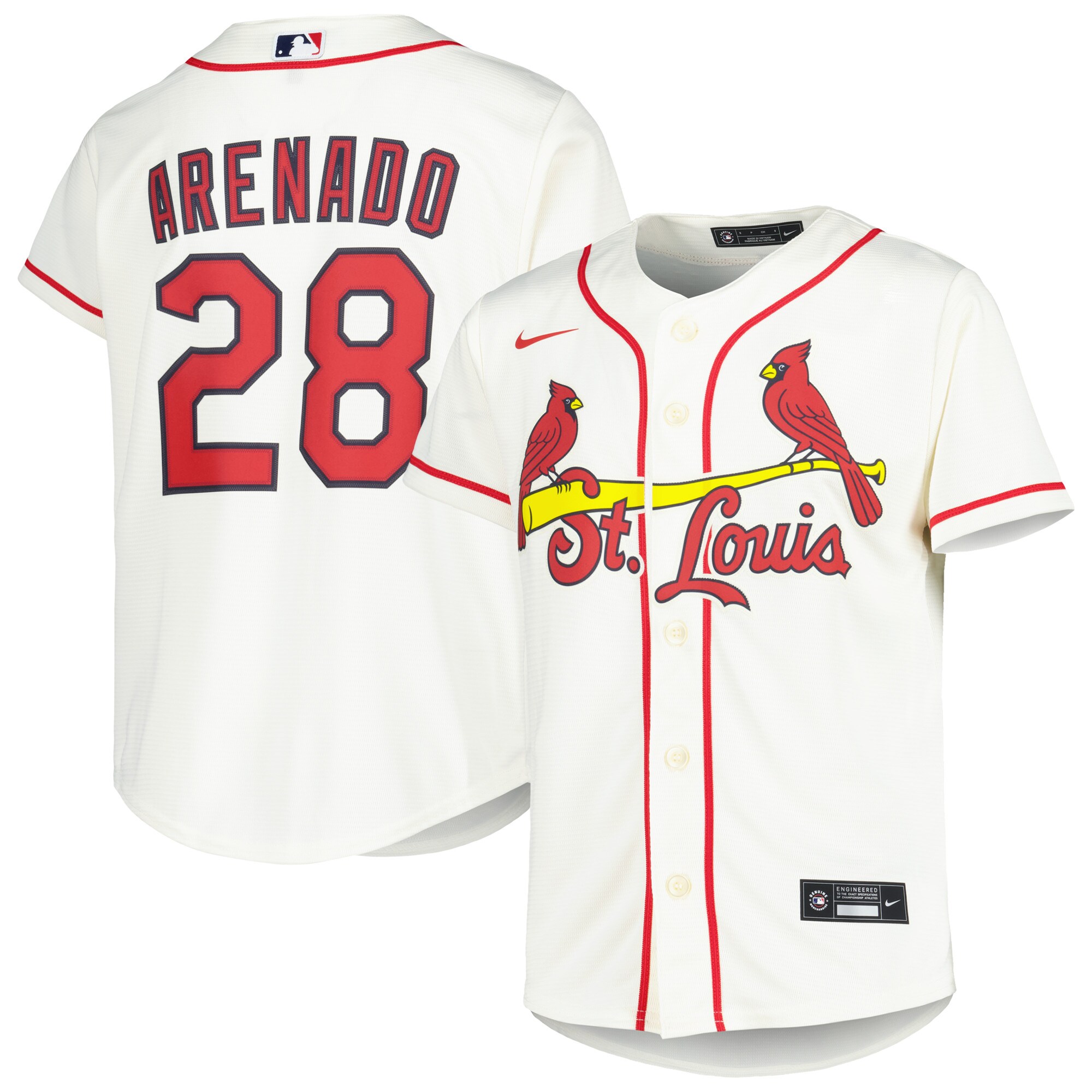 Alternative view of Nolan Arenado St. Louis Cardinals Youth Alternate Replica Player Baseball Jersey - Cream