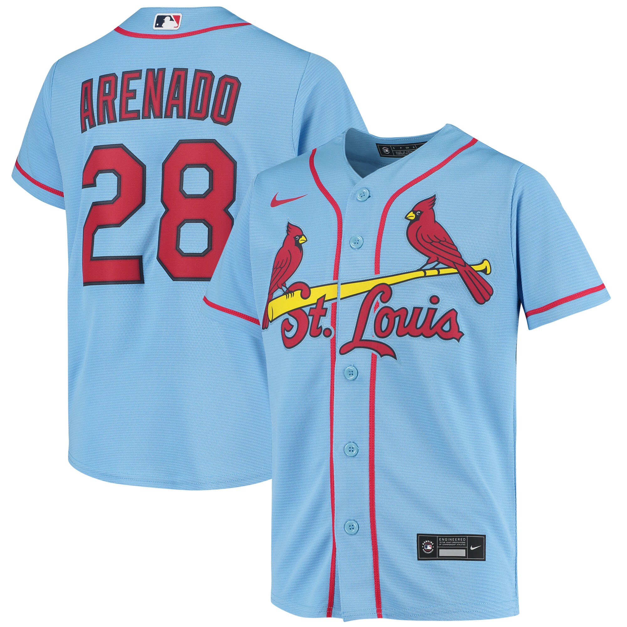 Alternative view of Nolan Arenado St. Louis Cardinals Youth Alternate Replica Player Baseball Jersey - Light Blue