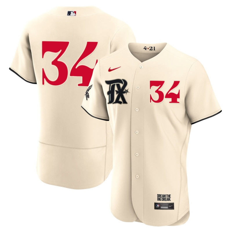 Nolan Ryan 34 Texas Rangers 2023 City Connect Flex Base Elite Baseball Jersey - Cream - JS647 