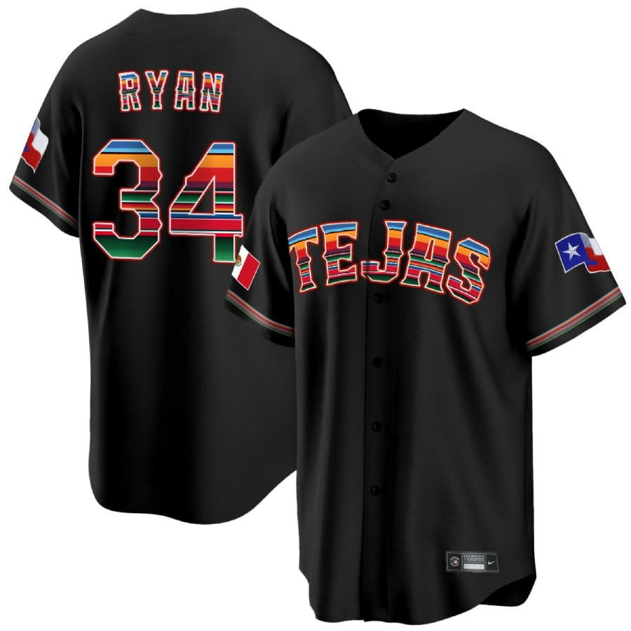Nolan Ryan 34 Texas Rangers Mexican Collection Baseball Men Baseball Jersey - Black - JS743 