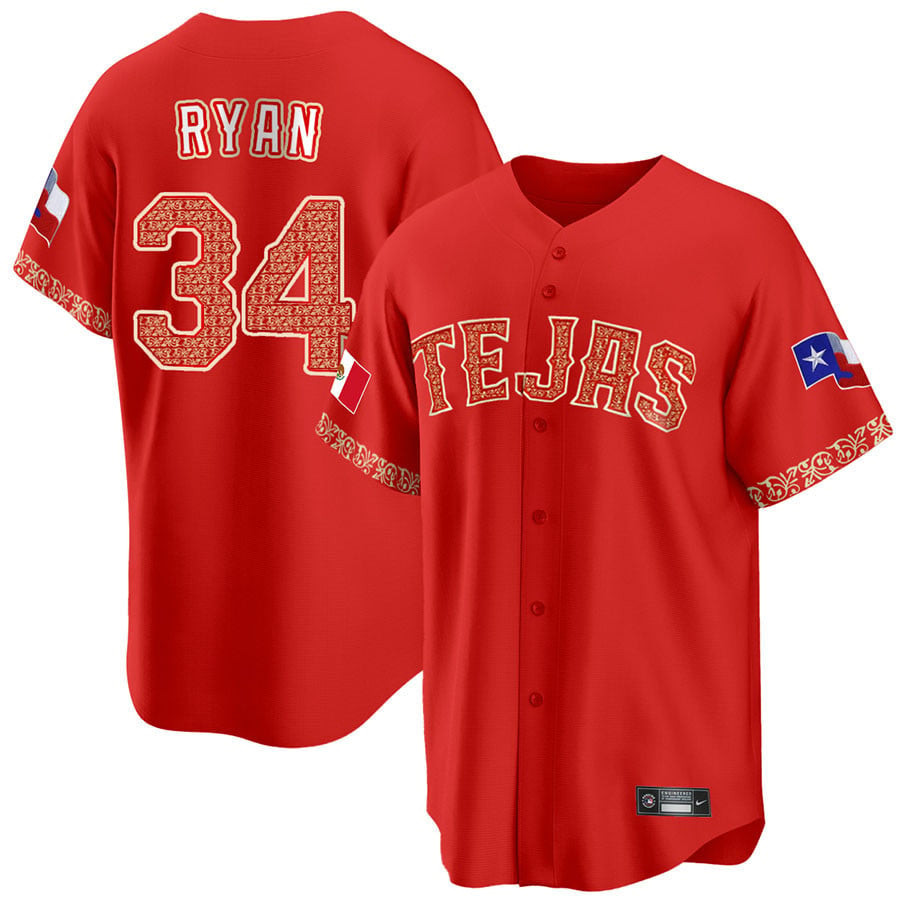 Nolan Ryan 34 Texas Rangers Mexican Collection Baseball Men Baseball Jersey - Red - JS196 