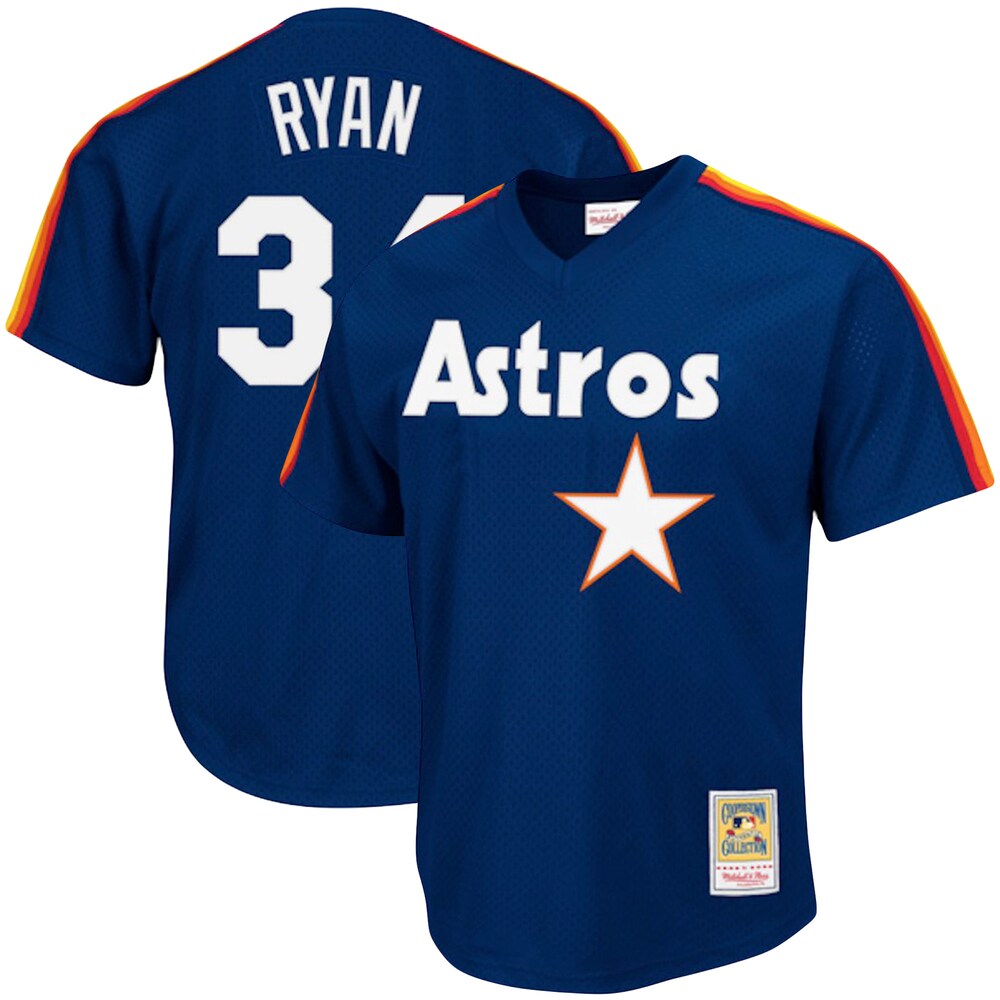 Nolan Ryan Houston Astros Mitchell & Ness Cooperstown Collection Big & Tall Mesh Batting Practice Baseball Jersey - Navy