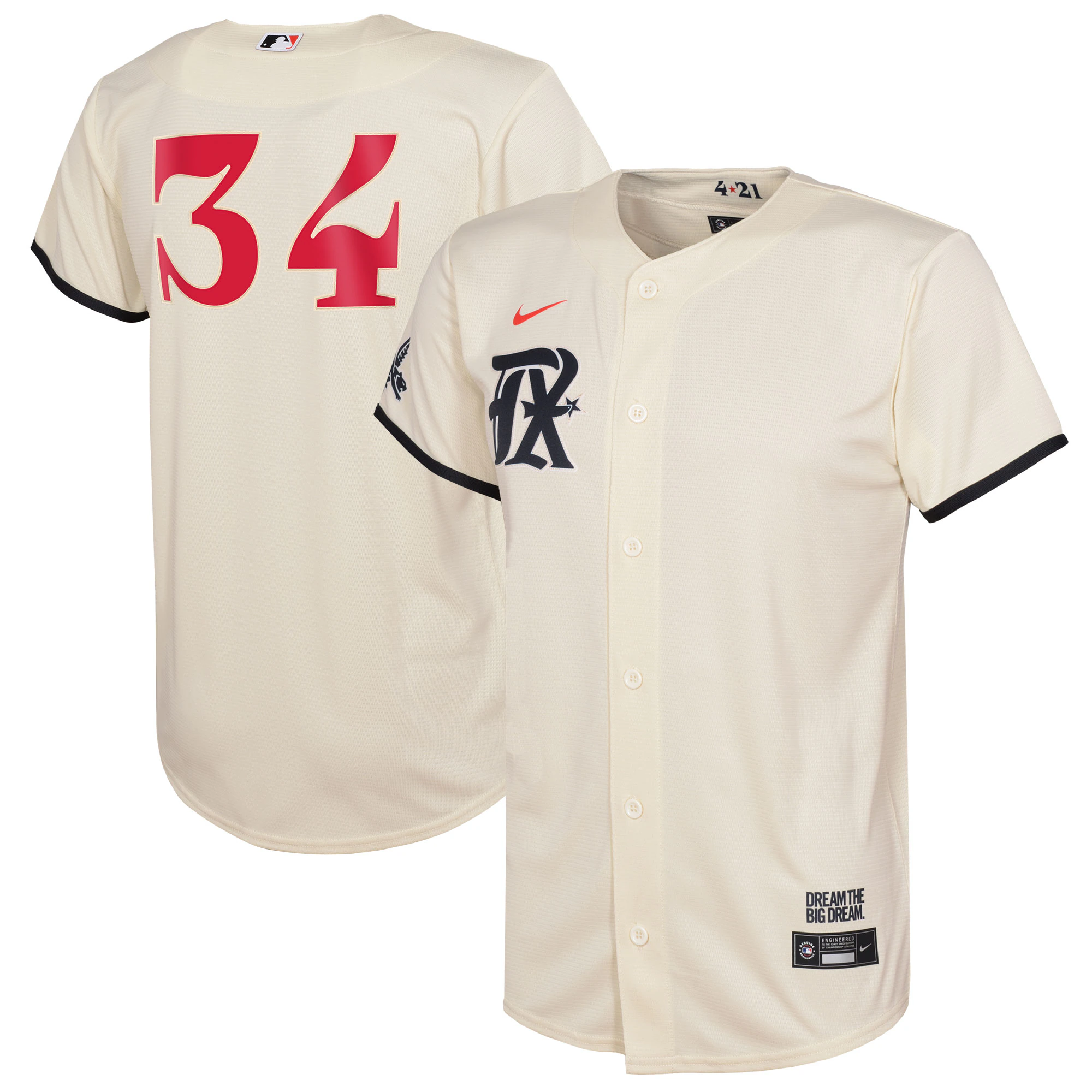 Alternative view of Nolan Ryan Texas Rangers Youth 2023 City Connect Replica Player Baseball Jersey - Cream