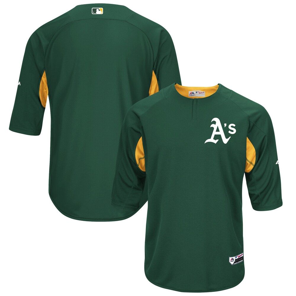 Oakland Athletics Majestic Collection On-field 3/4-sleeve Batting Practice Baseball Jersey - Green/gold