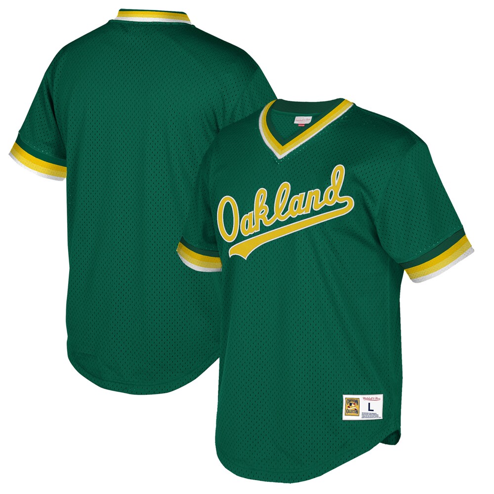 Oakland Athletics Mitchell & Ness Cooperstown Collection Mesh Wordmark V-neck Baseball Jersey - Green