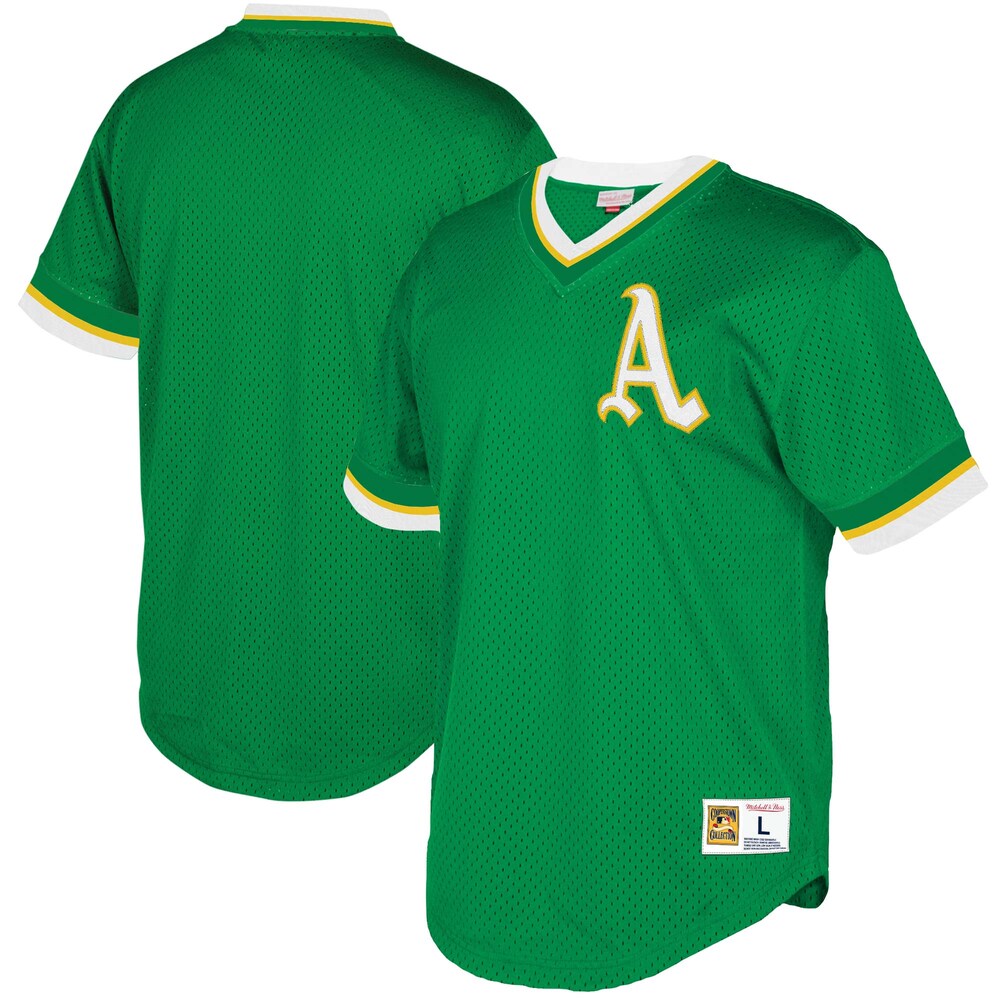 Oakland Athletics Mitchell & Ness Mesh V-neck Baseball Jersey - Green