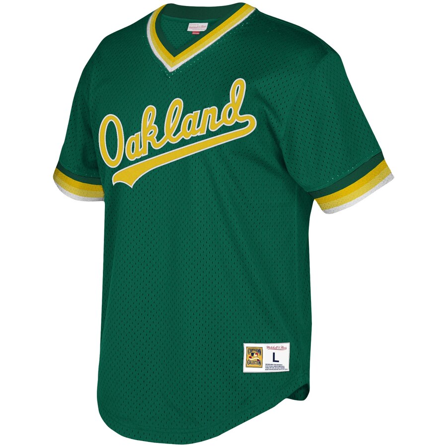 Alternative view of Oakland Athletics Mitchell & Ness Youth Cooperstown Collection Mesh Wordmark V-neck Baseball Jersey - Green