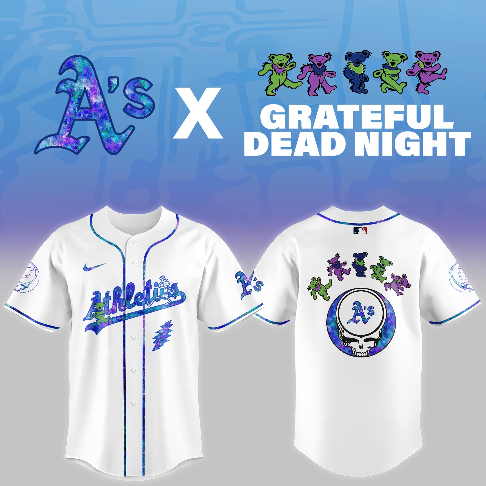 Oakland Athletics Mlb X Grateful Dead Theme Night Game Custom Baseball Jersey