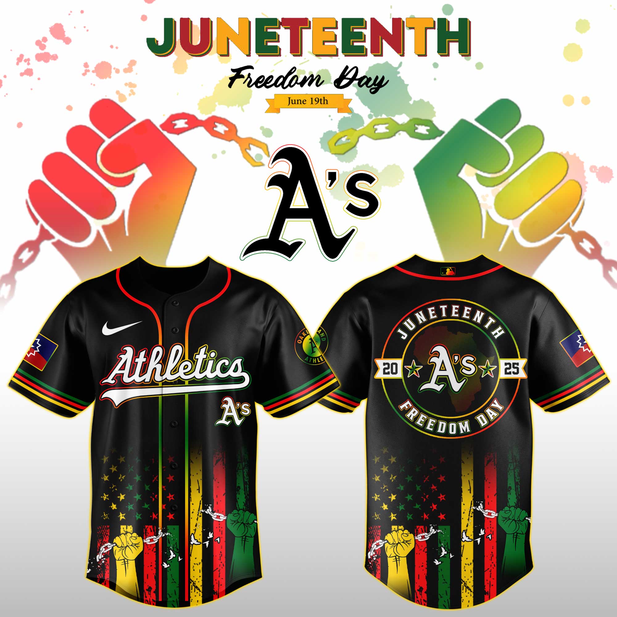 Oakland Athletics Mlb X Juneteenth Day Custom Baseball Jersey Edition Custom Baseball Jersey 2025