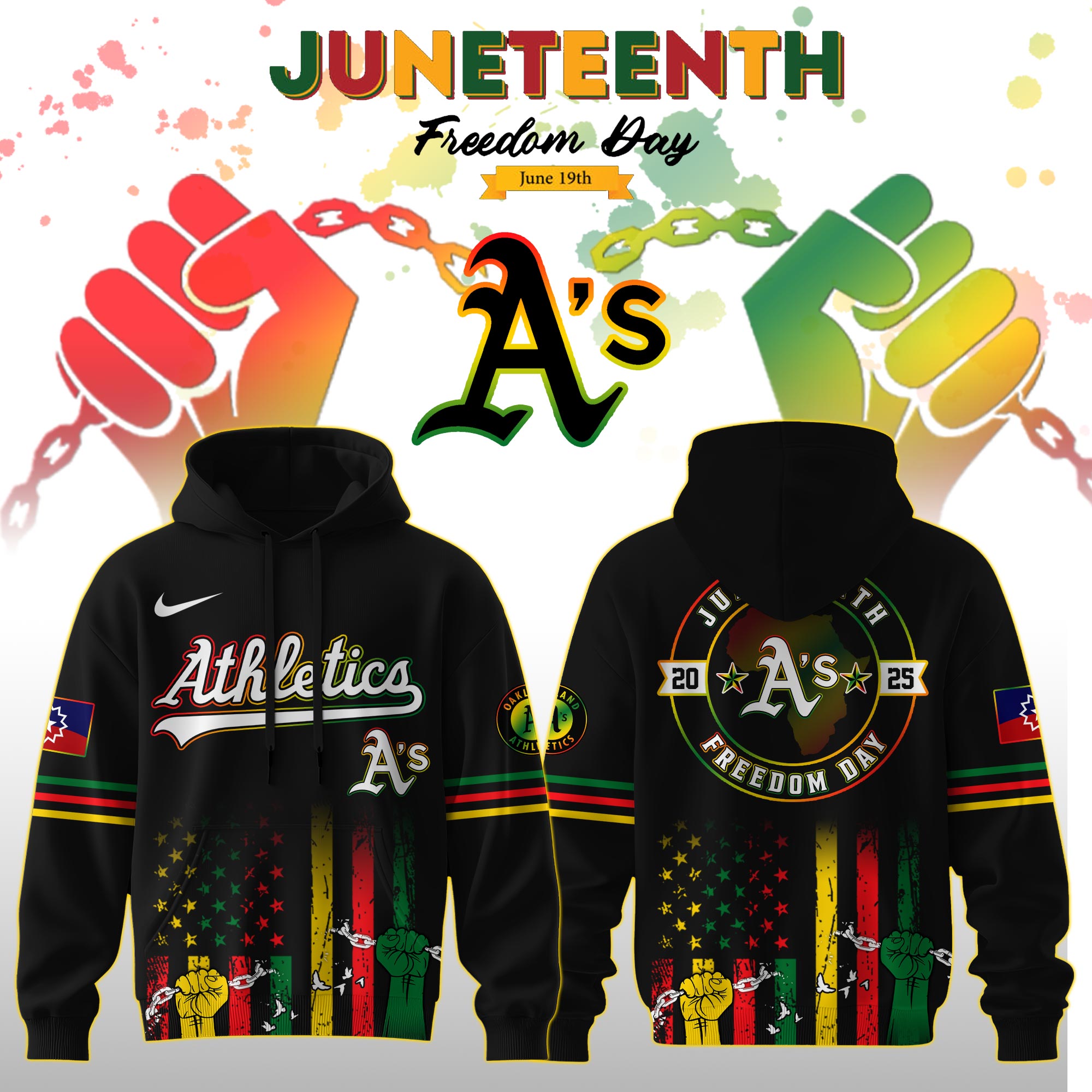 Oakland Athletics Mlb X Juneteenth Freedom Day Edition Custom Hoodie 2025