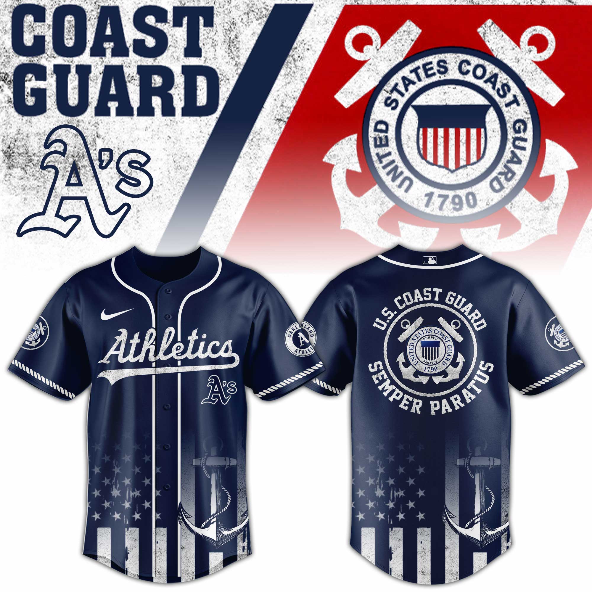 Oakland Athletics Mlb X Usa Coast Guard Custom Baseball Jersey
