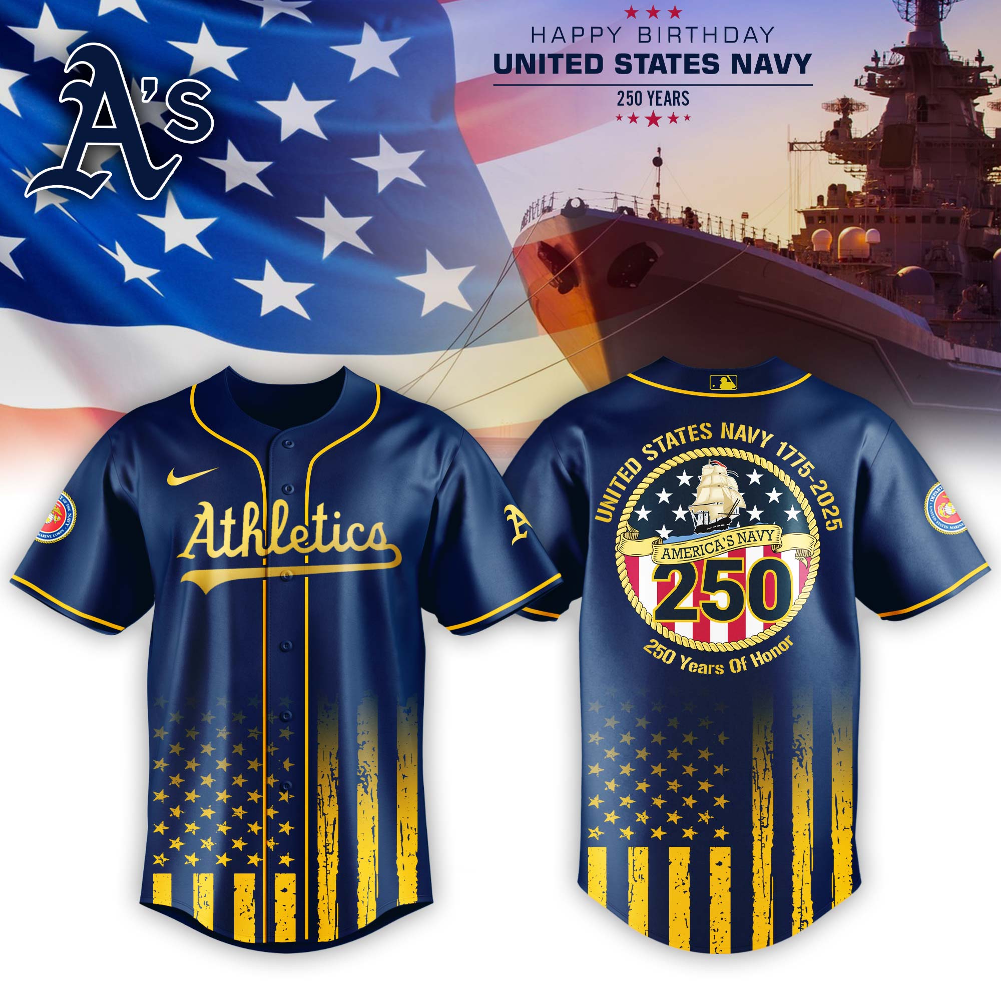 Oakland Athletics Mlb X Usa Happy Birthday Usa Navy Custom Baseball Jersey