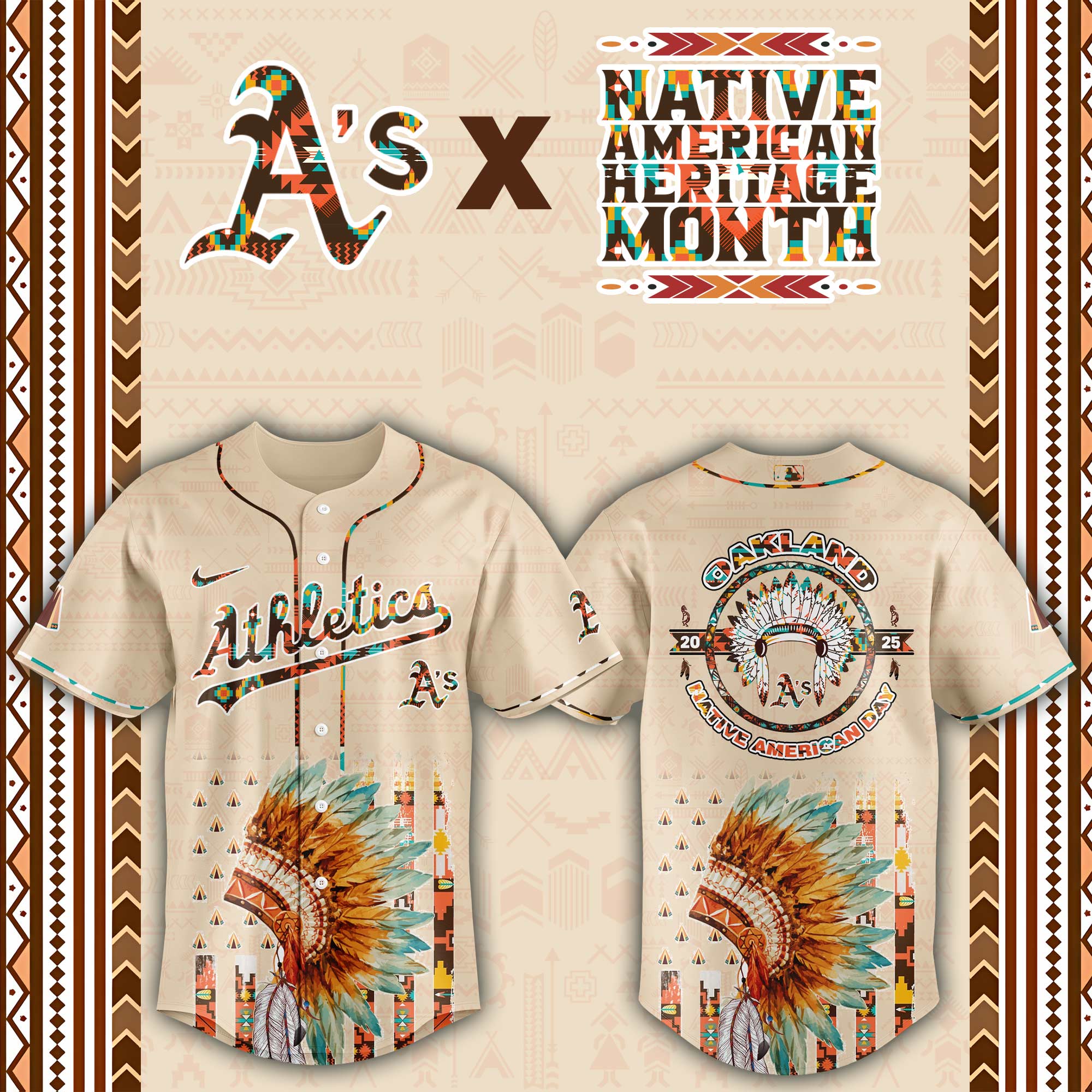 Oakland Athletics Native American Heritage Month Custom Baseball Jersey