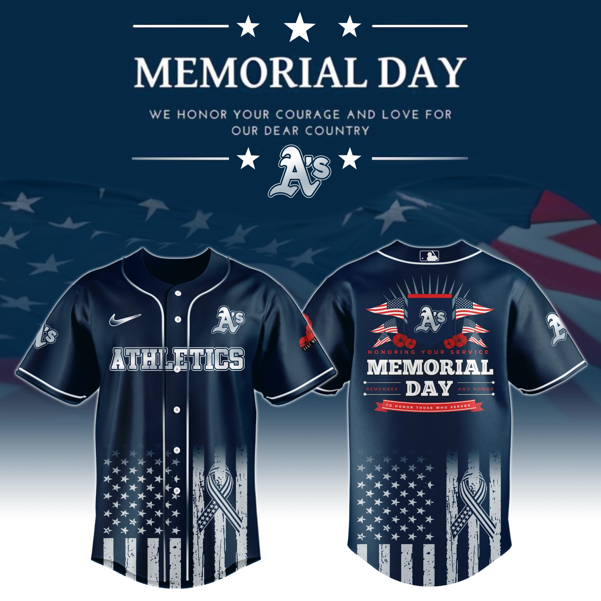 Oakland Athletics Special Memorial Day Limited Edition Custom Baseball Jersey
