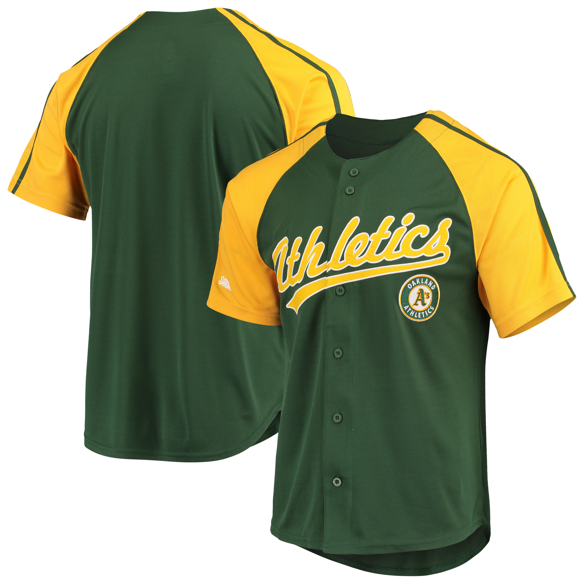 Oakland Athletics Stitches Button-down Raglan Replica Baseball Jersey - Green