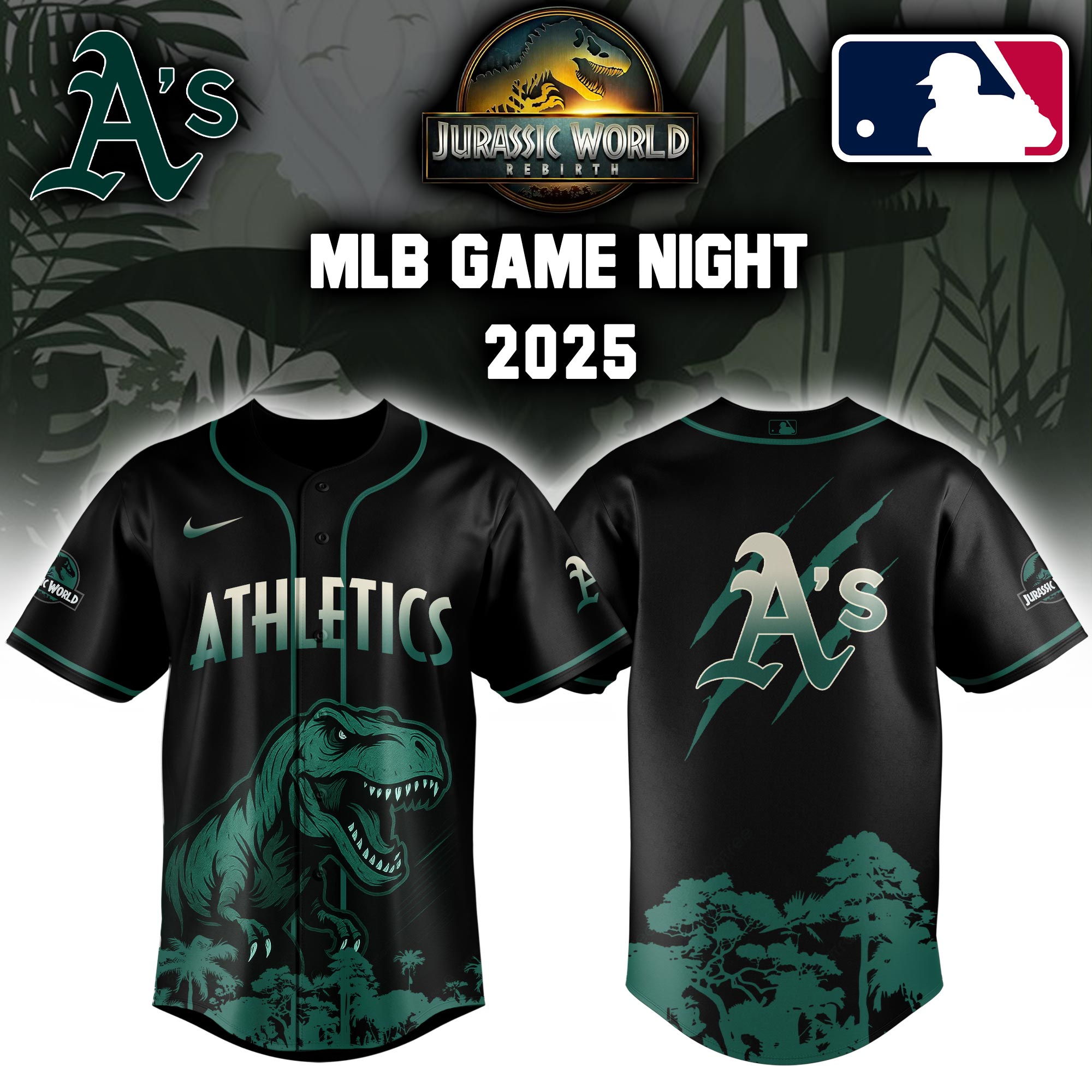Oakland Athletics X Mlb Jurassic World Custom Baseball Jersey