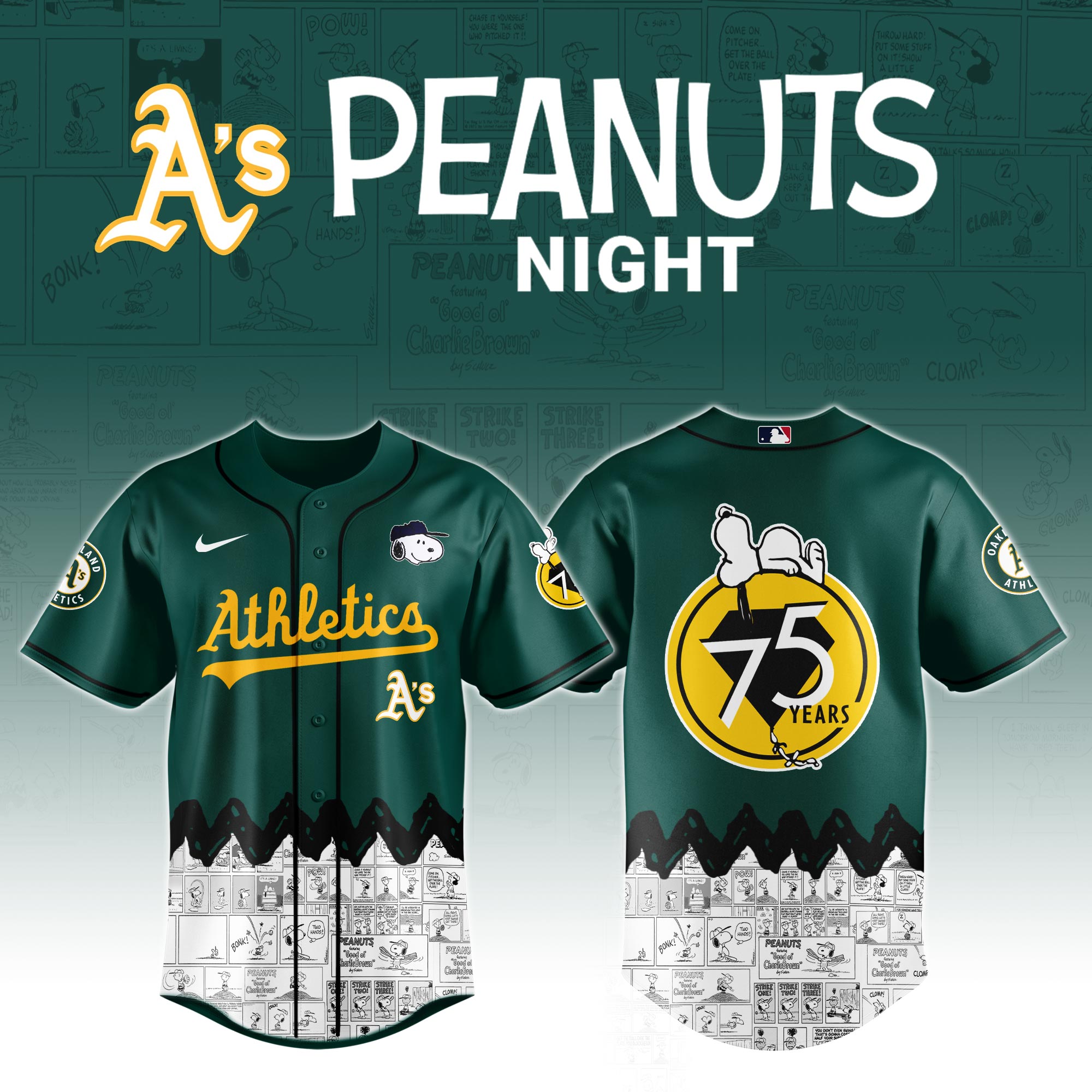 Oakland Athletics X Peanuts Night Custom Baseball Jersey 2025