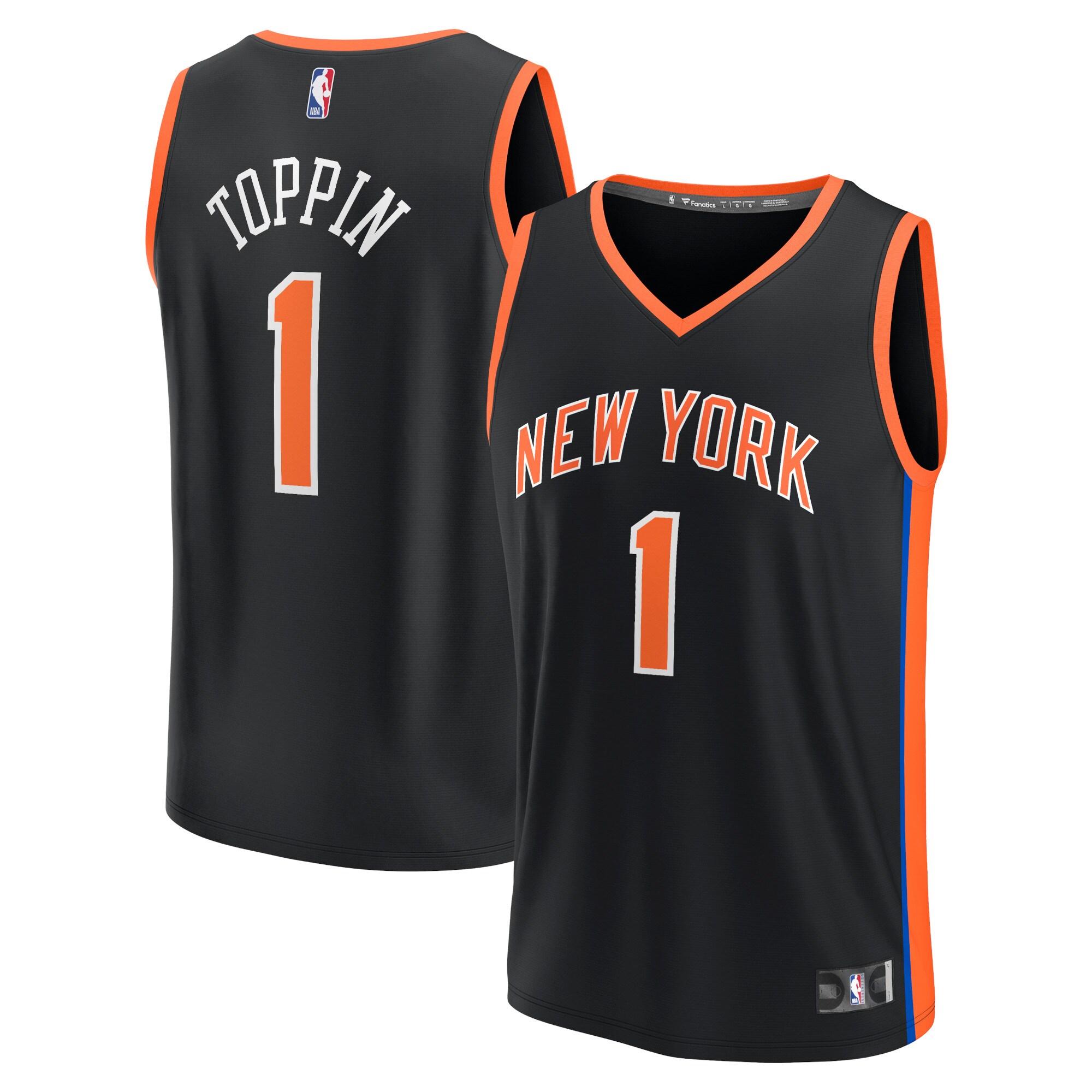 Alternative view of Obi Toppin New York Knicks Fanatics Branded 2022/23 Fastbreak Basketball Jersey - City Edition - Black