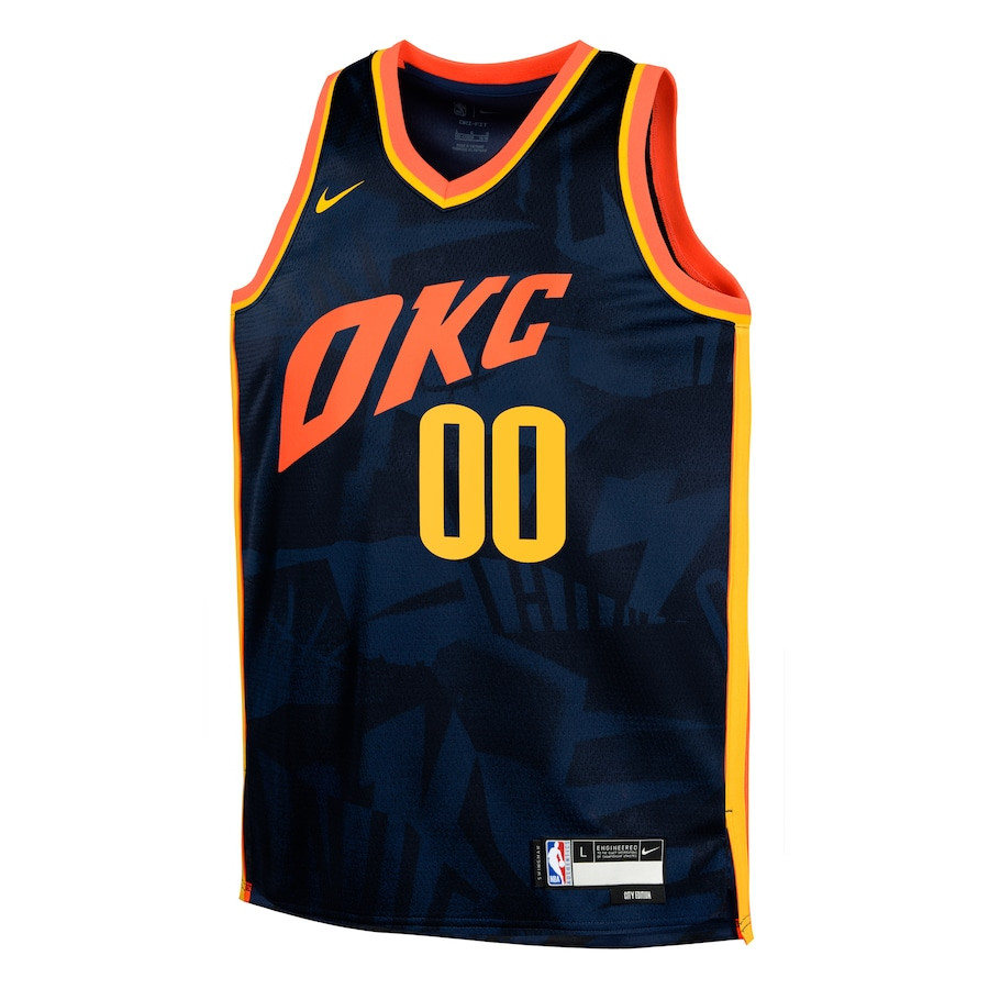 Alternative view of Oklahoma City Thunder 2023/24 City Edition Swingman Custom YOUTH Basketball Jersey - Navy - JS765 