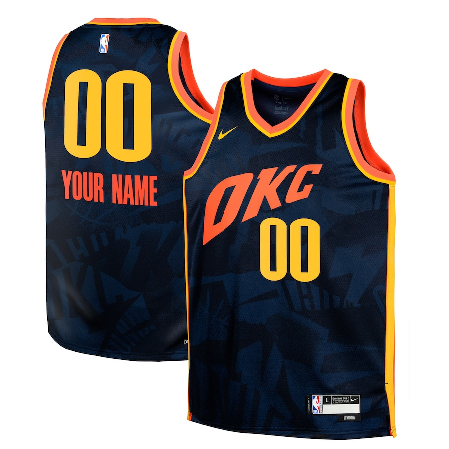 Oklahoma City Thunder 2023/24 City Edition Swingman Custom YOUTH Basketball Jersey - Navy - JS765 